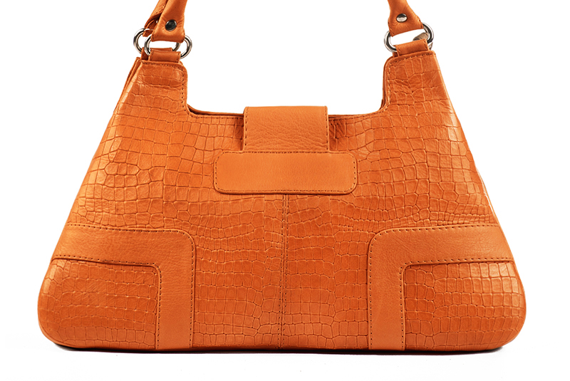 Apricot orange women's dress handbag, matching pumps and belts. Rear view - Florence KOOIJMAN